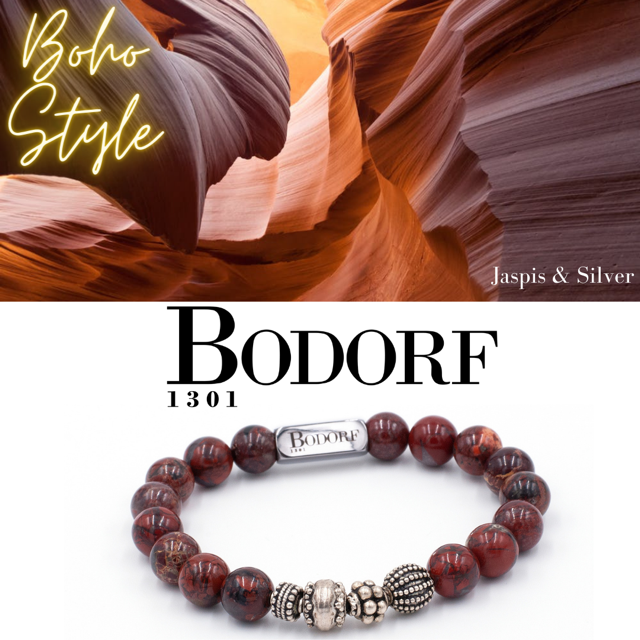 Armband Boho Silver Earth, een selectie Bali-zilver met rood-bruin gemarmerde Jaspis