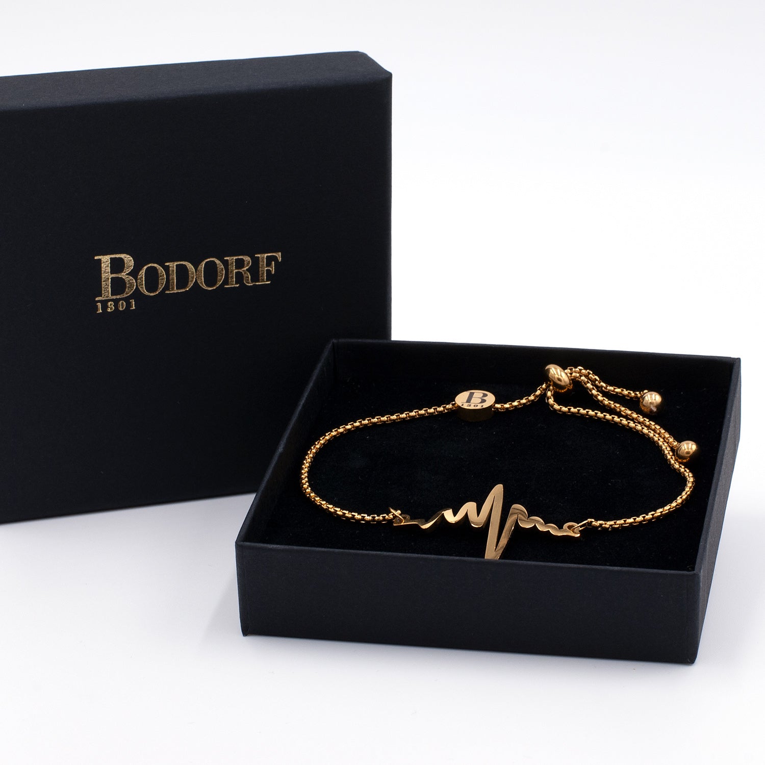Bodorf armband Fine Heartbeat, verstelbare fijne goud RVS kettingarmband met hartslag symbool 