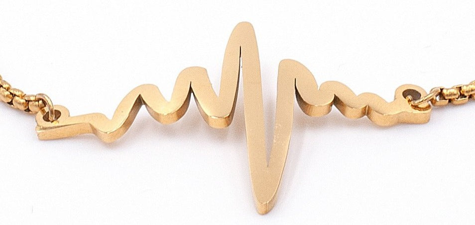 Bodorf armband Fine Heartbeat, verstelbare fijne goud RVS kettingarmband met hartslag symbool 