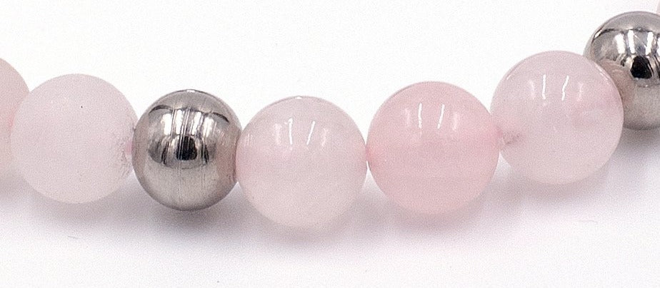 Bodorf armband Pure Infinity Pink van matte rozenkwarts met een accent van glanzende rozenkwarts en zilver RVS