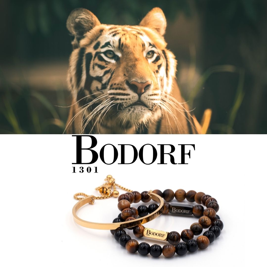 Klagen virtueel Zwitsers Armband Pure Tiger met gepolijste en matte gouden tijgerogen – Bodorf
